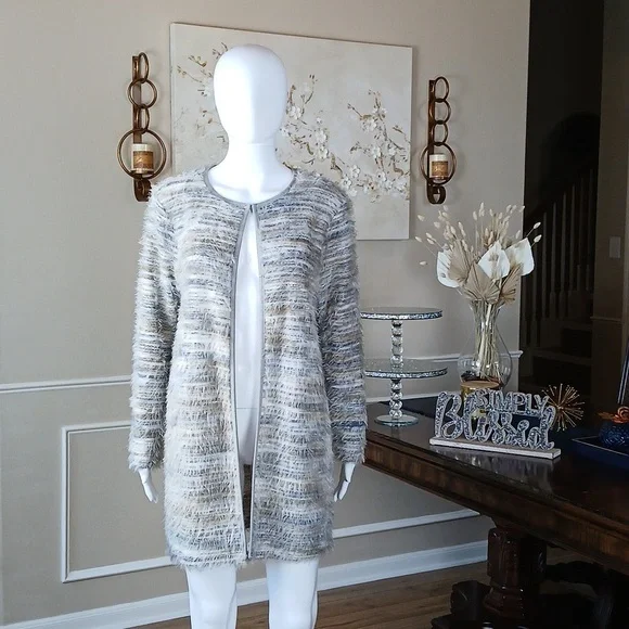 Calvin Klein Women's Multicolor Fuzzy Knit Open Front Oversize Sweater. Size S - Picture 8 of 17